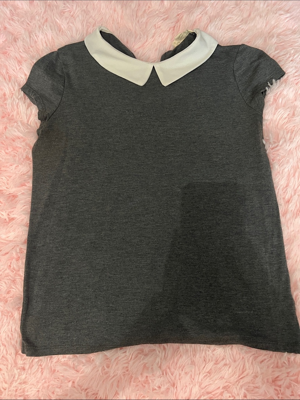 Girls Gray Knit Top with White Peter Pan Collar - Classic School Style